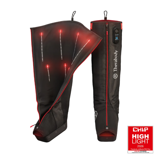 Therabody JetBoots Pro mit Siegel Chip Highlight 2026 auf transparentem Hintergrund.
